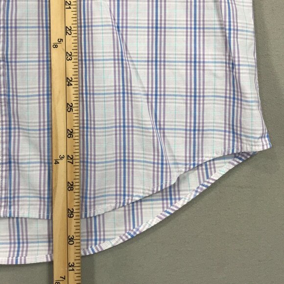 Izod Shirt Men's Medium Purple Plaid Button Down Long Sleeve Pocket Cotton Blend - Picture 13 of 14